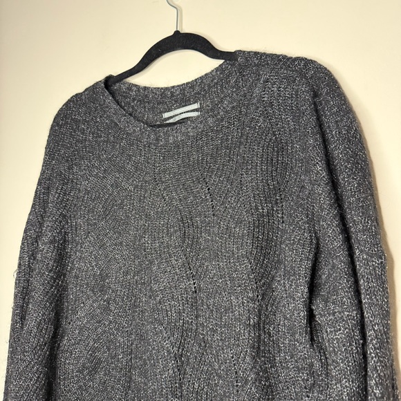 ANTHROPOLOGIE Keely Marled Black Cozy Cable Knit Crewneck Sweater - Picture 4 of 8